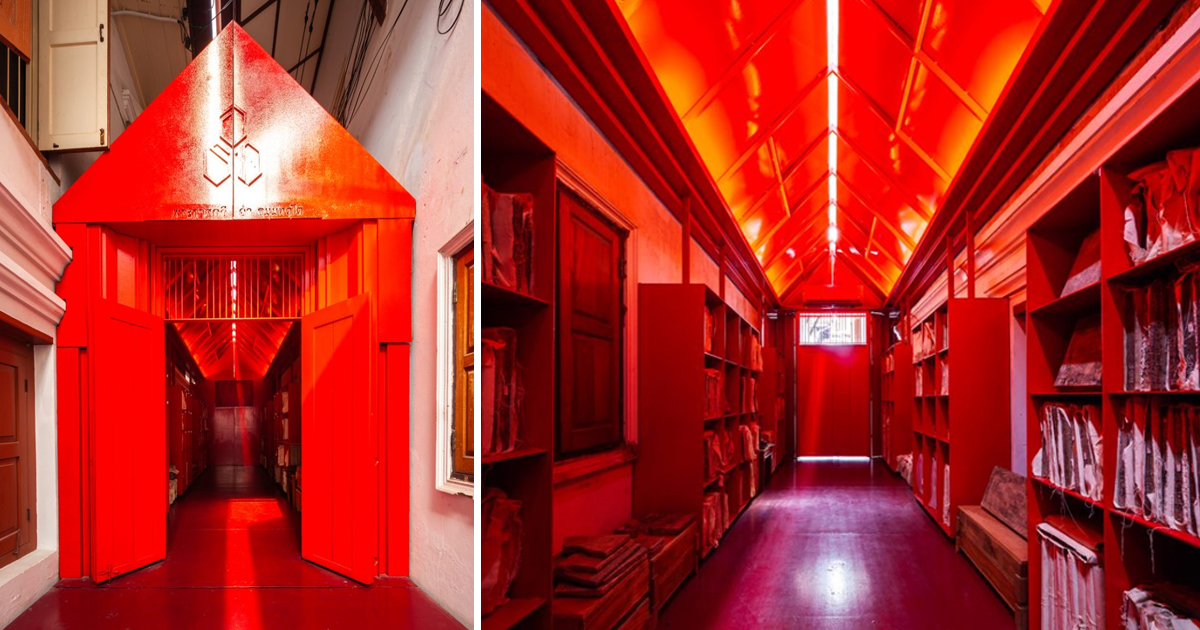 walllasia inserts a tiny red museum into bangkok's royal monastery
