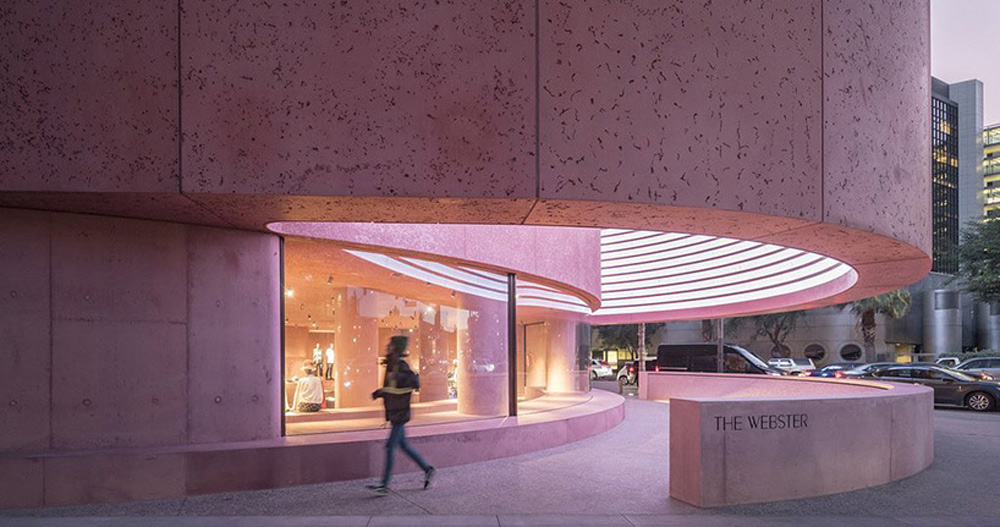 david adjaye adds pink concrete retail environment to LA's beverly