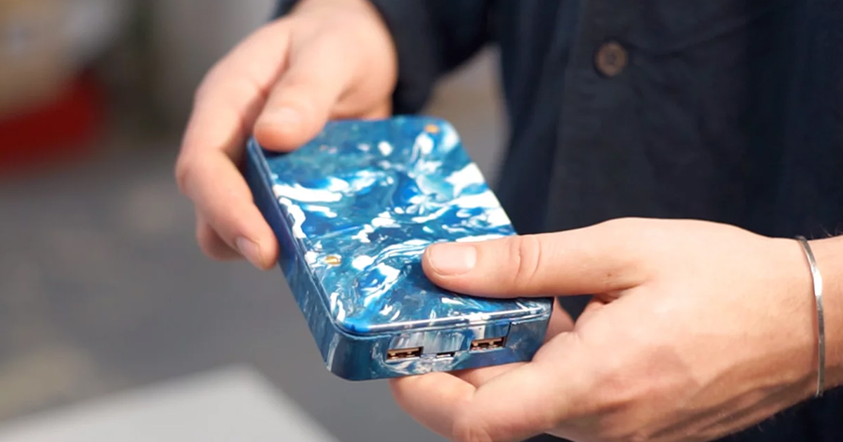 gomi creates a portable charger made from 100 nonrecyclable plastic