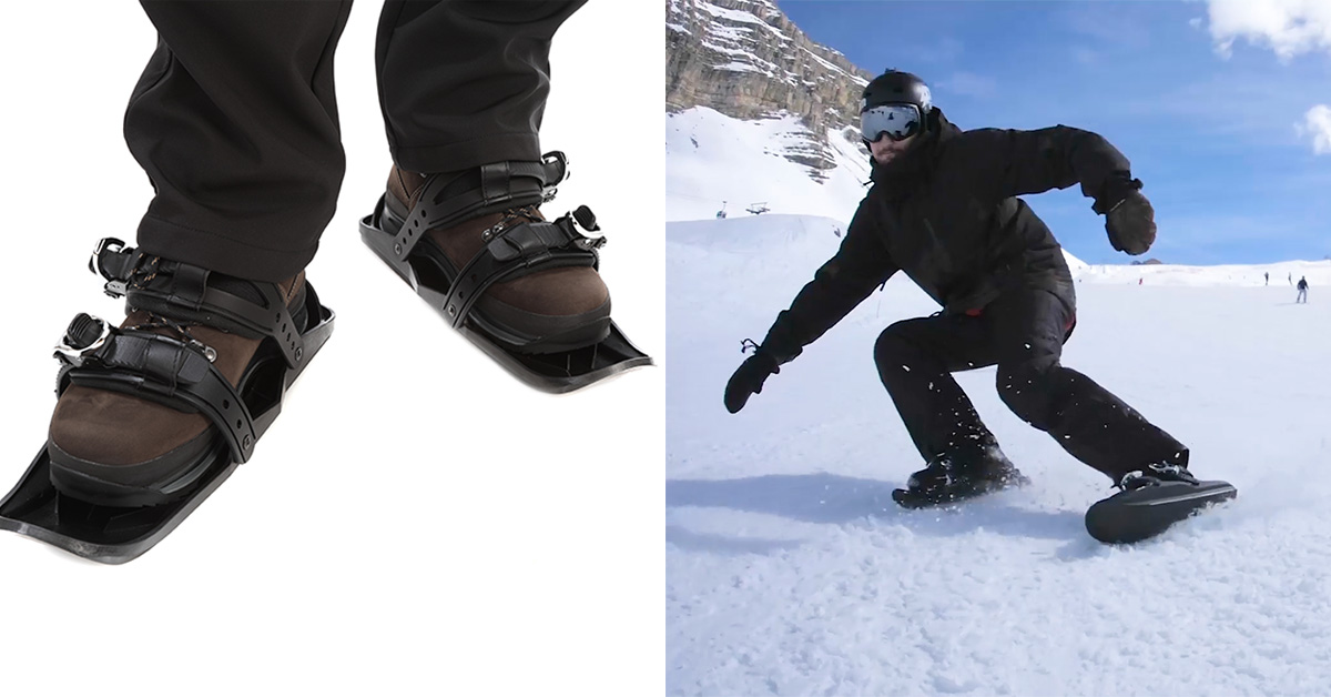 Untouched delicacy Shaded turn your shoes into mini skis with snowfeet, a combination of skis and  skates