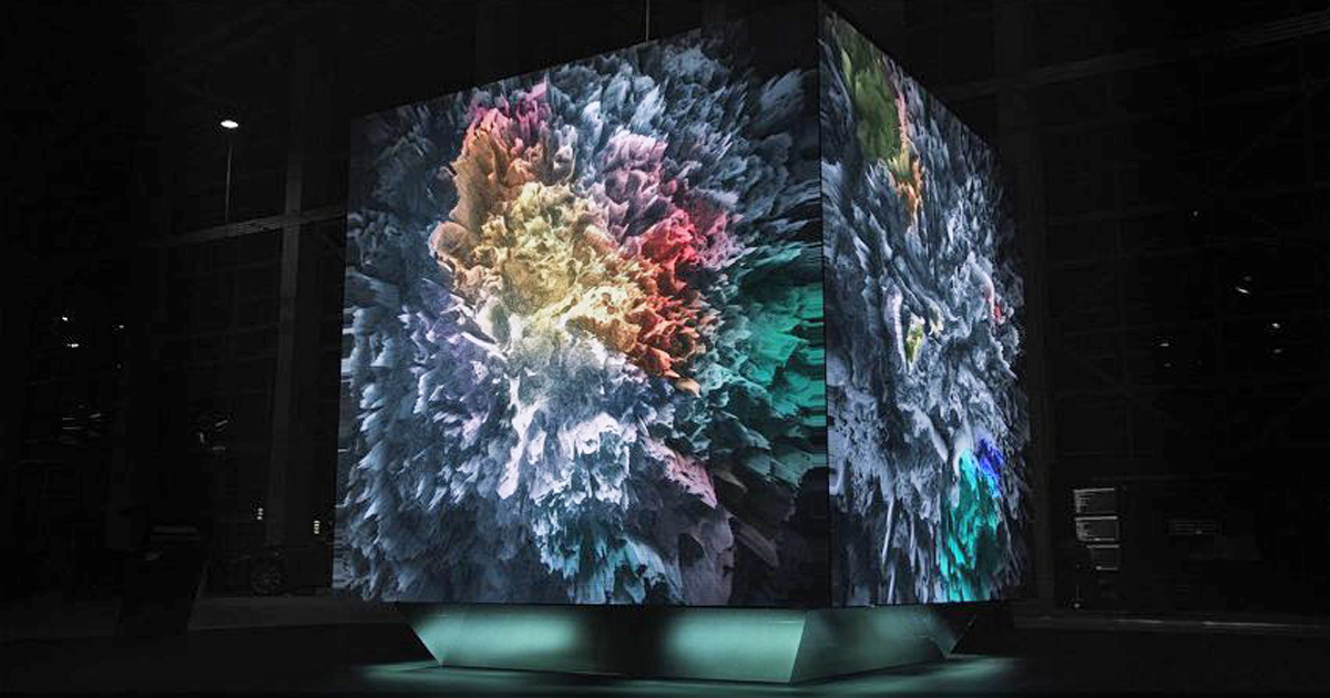 this realtime media sculpture illustrates big data through abstract art