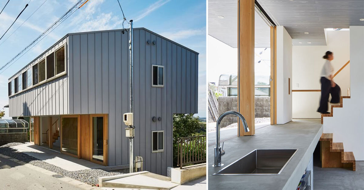 masaki ihara integrates house with tiered foundation into small japanese mountain