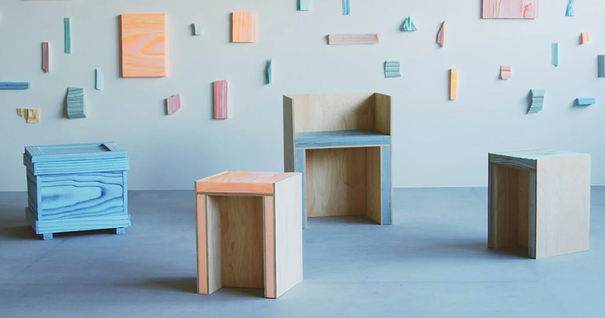 chiaki yoshihara designs polystyrene foam furniture with wood grain texture