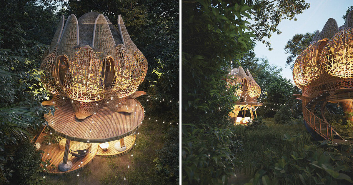 lotus flowerlike interwoven bamboo volumes shape thilina liyanage's