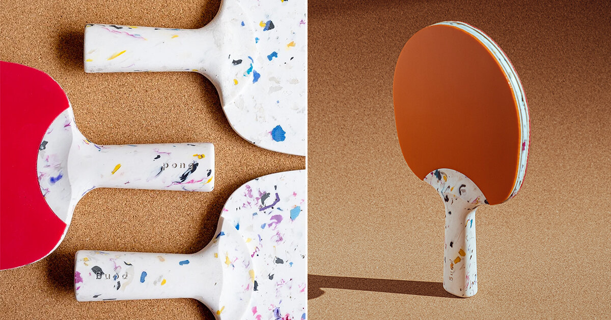 préssec makes a ping pong paddle from terrazzolike recycled plastic