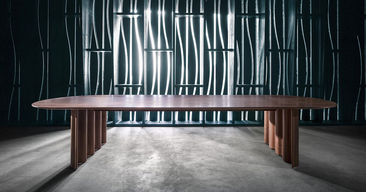 curtain table by läufer+keichel for zeitraum resonates sustainability waves