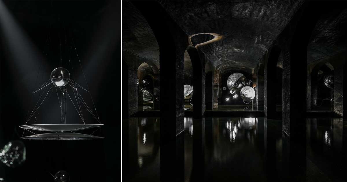 luminous spheres hover within tomás saraceno's floating exhibition