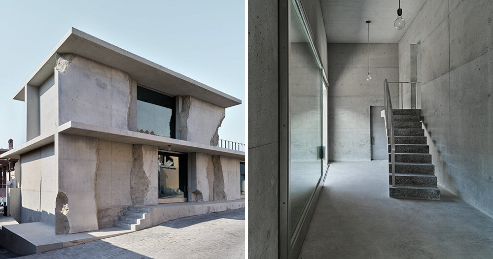 sand-casted concrete façade clads anne holtrop's green corner building in  bahrain