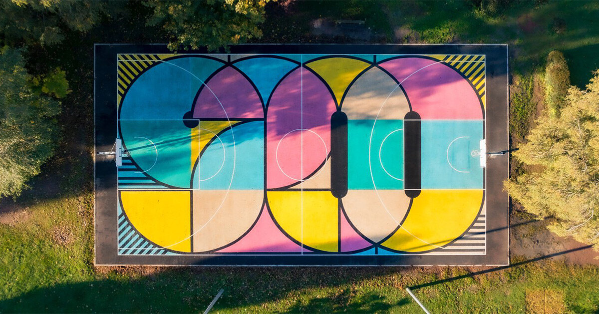 bold basketball court mural by drukdoenerij puts small town in belgium