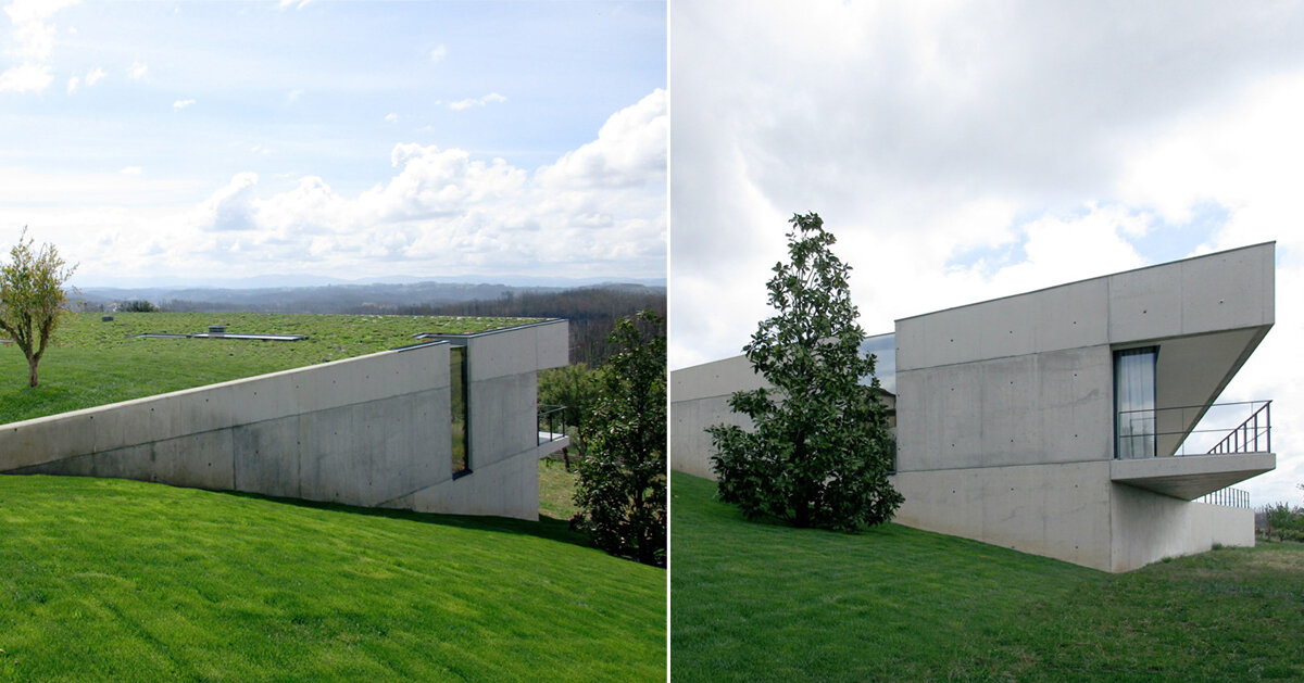 UTOPIA's concrete house gently digs into its greenery terrain in portugal