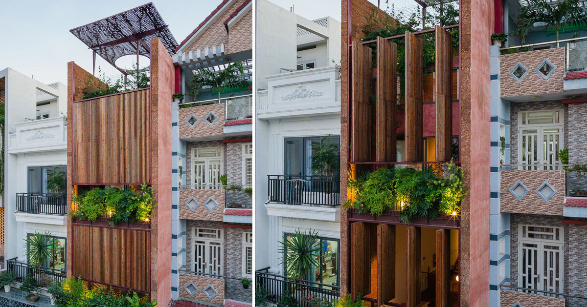 wooden revolving shutters clad the facade of AD9 architects' H house in ...