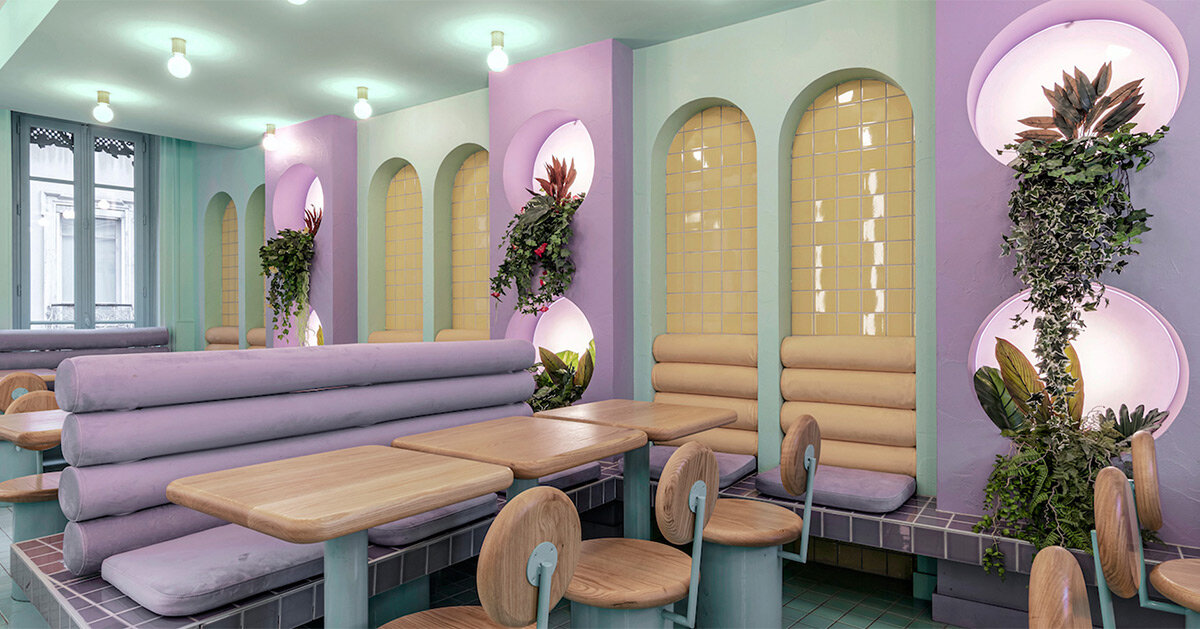 masquespacio infuses restaurant interior in france with pastel tones ...