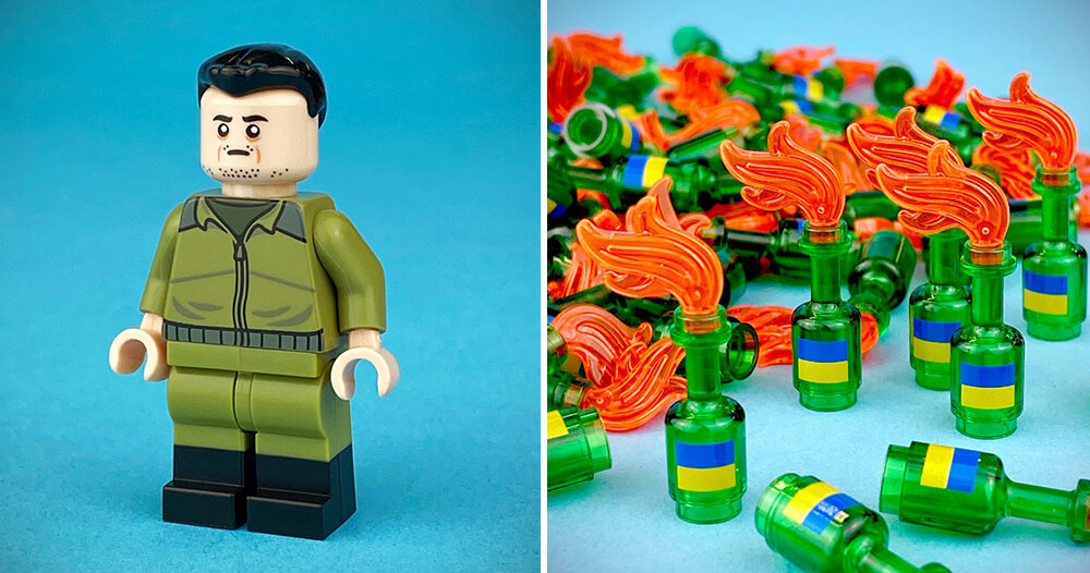 citizen brick supports ukraine with zelensky and molotov cocktails LEGOs