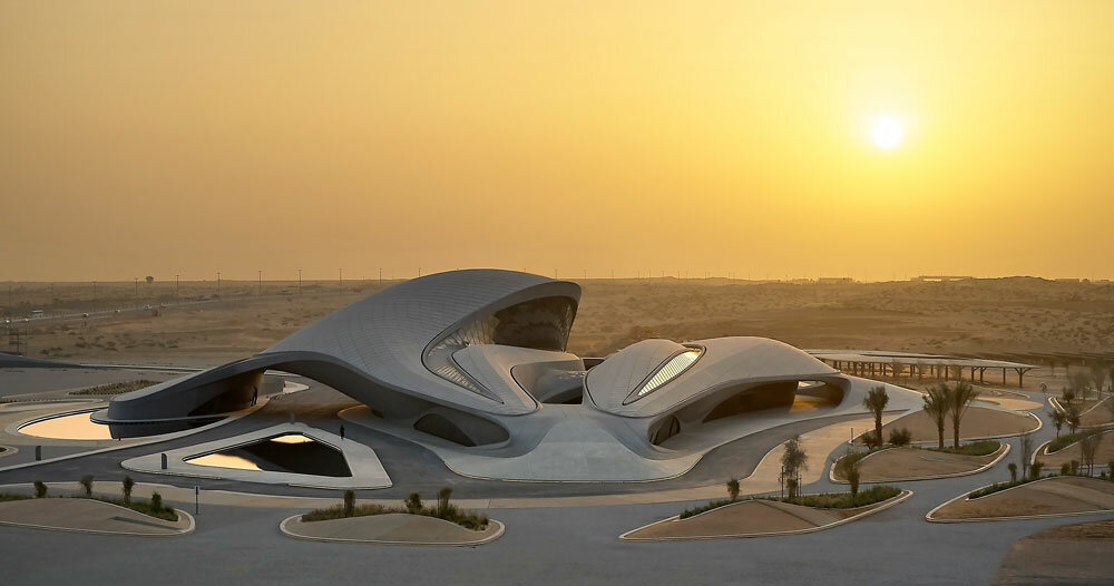 zaha hadid architects' BEEAH headquarters mimics the desert dunes