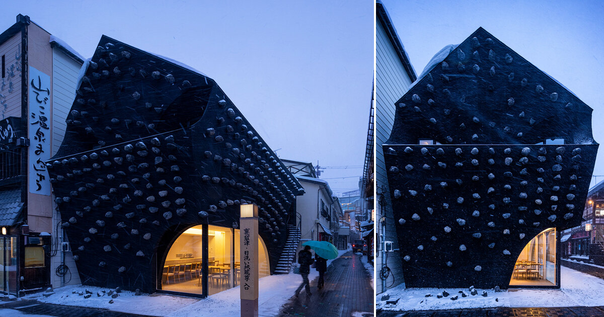 kengo kuma adds local stone to hot spring inn in kusatsu, japan