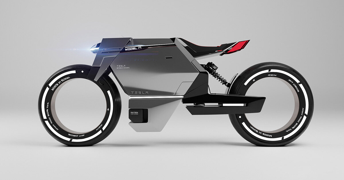 cybertruck-inspired tesla model m electric motorcycle by víctor rodríguez  gómez