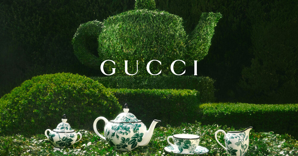 gucci décor collection occupies a regal 'garden of delights'