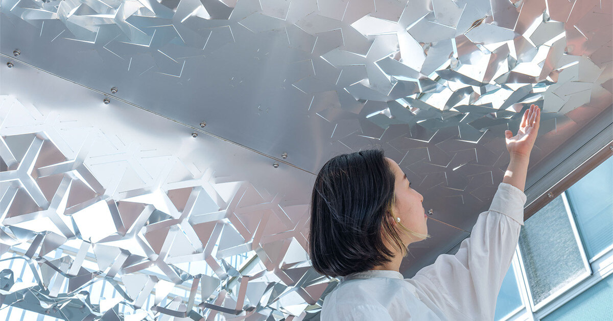 drawing from japanese paper cutting art, the auxetic pavilion filters