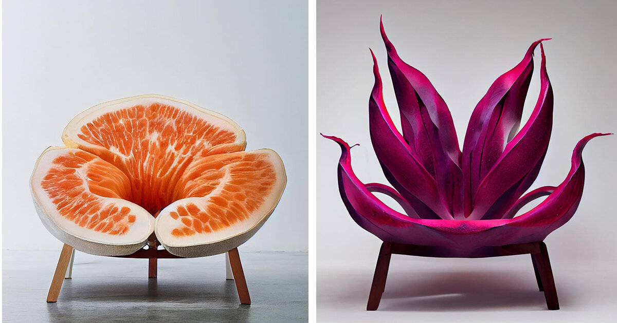 frank jacobus' AI-generated series envisions surreal fruit chairs