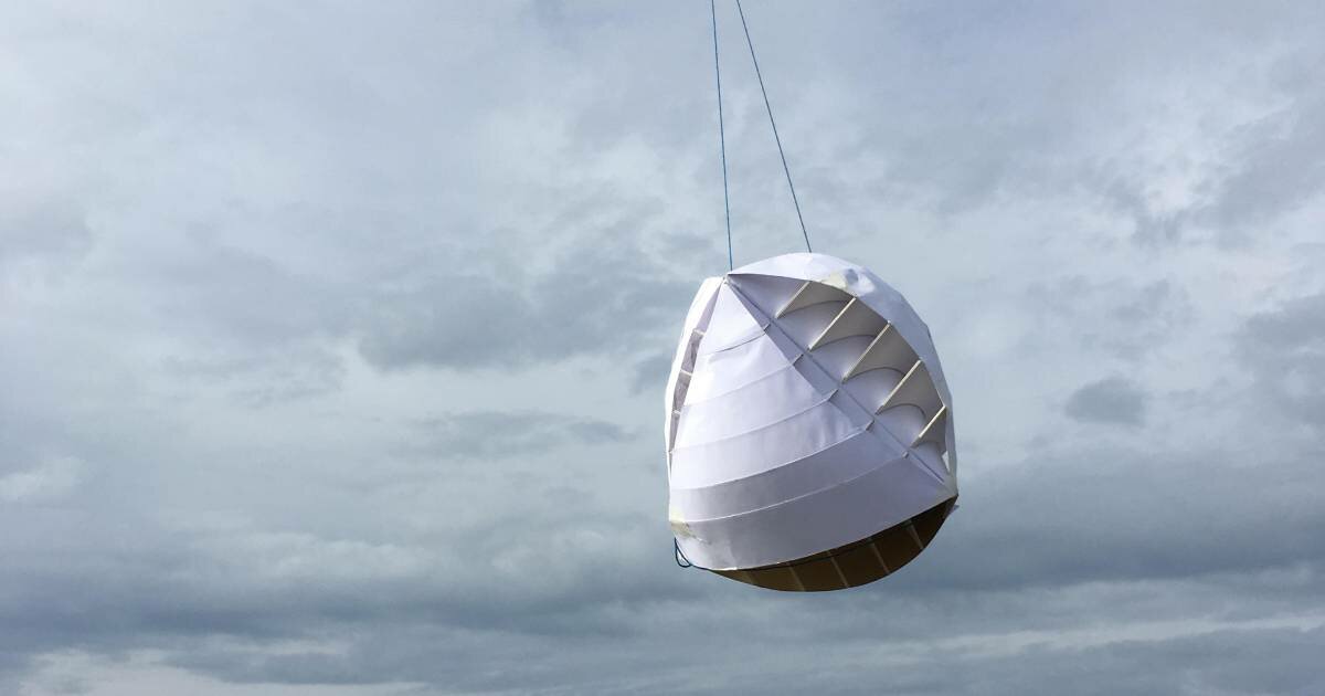 omnidirectional, bladeless wind turbine produces electricity as it spins on its own