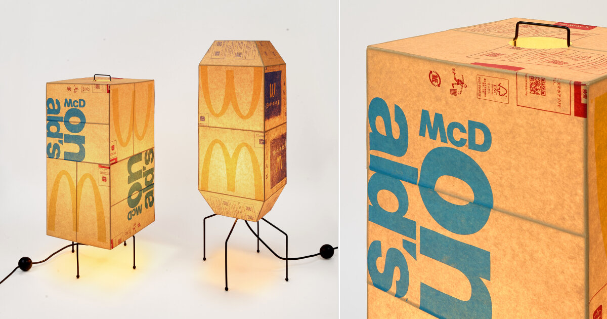 gyuhan lee upcycles mcdonald's paper bags into boxy, nongreasy lamps
