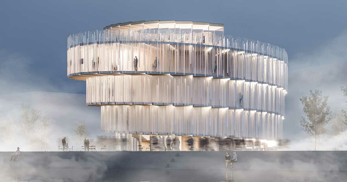 apropos architects composes glass spiral structure for the expo 2025 czech pavilion in osaka