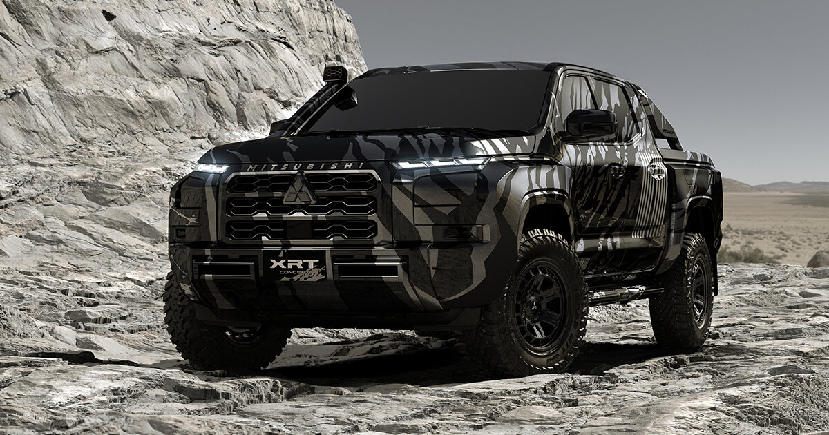 exterior of revamped mitsubishi triton 'XRT' reflects lava rocks post