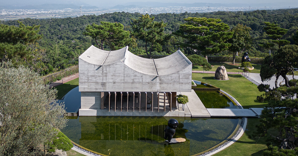 curved concrete plates adorn 'watermoon tea house' in taiwan