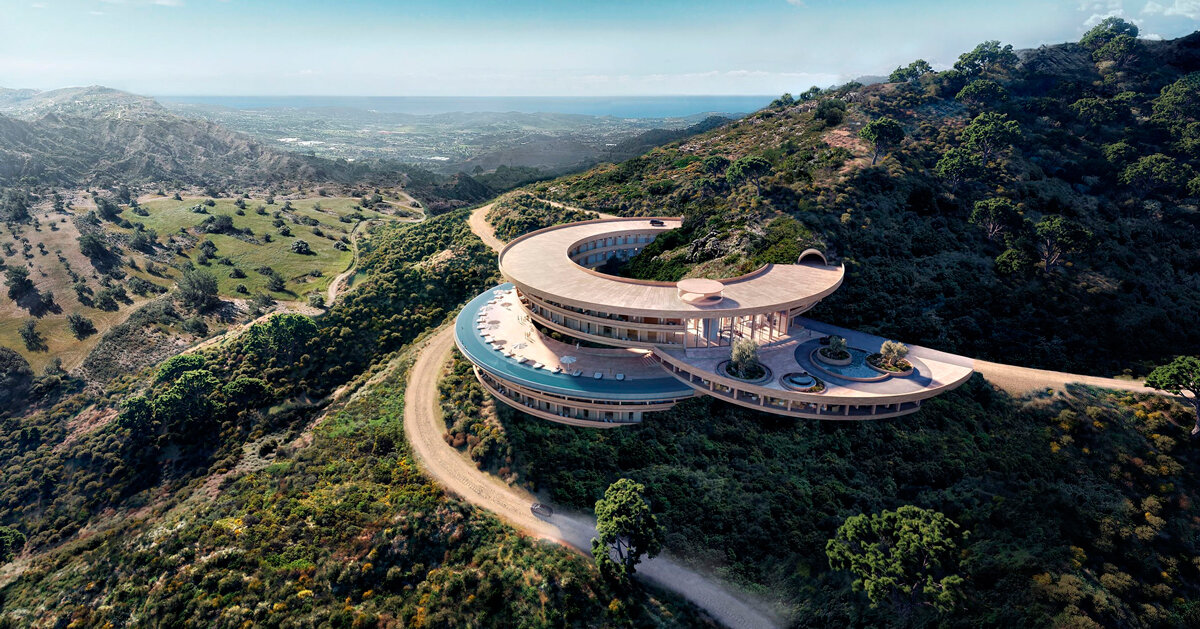 resort air's ring volumes take up natural hill cascades in cyprus