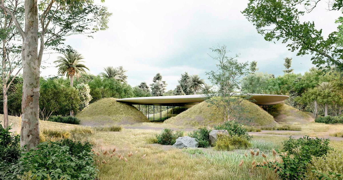 organic roofs top green hillocks in mexico city forest to form zero-waste pavilions