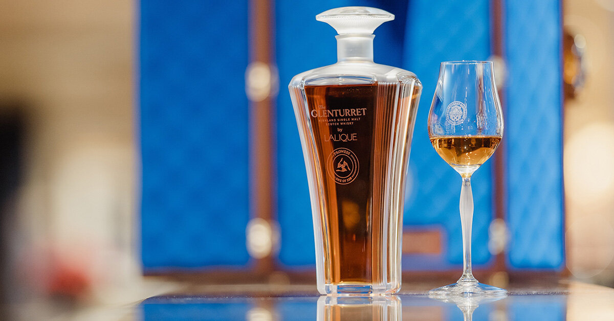 lalique shapes rare glenturret prowess whisky decanter as art deco trophy