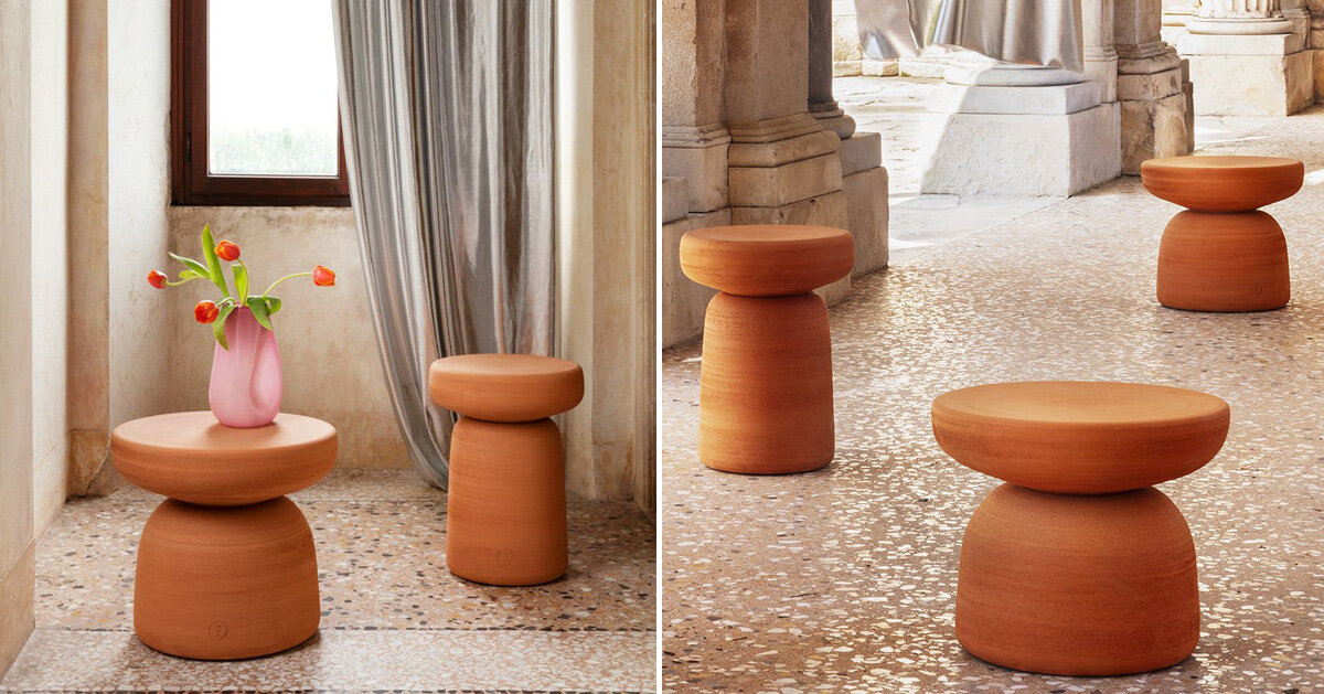 miniforms' coffee table is hand-sculpted from tuscan terracotta