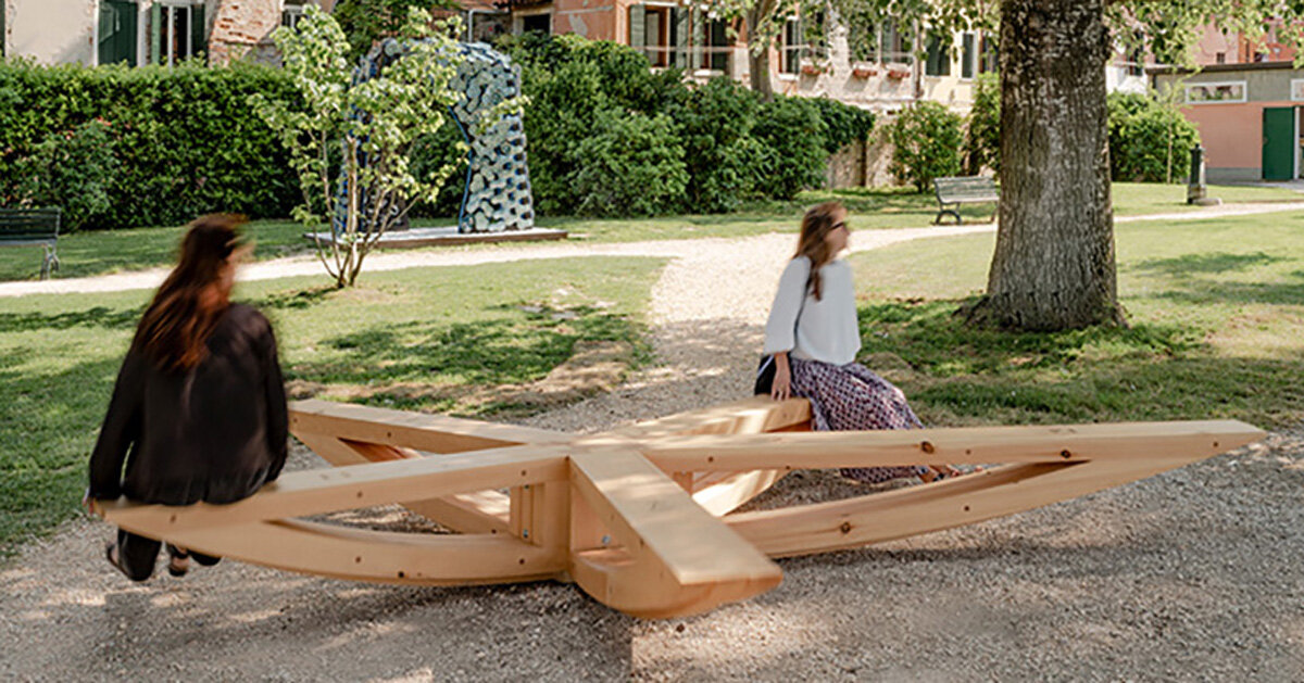 snøhetta's installation shifts in imbalance, inviting interactive play