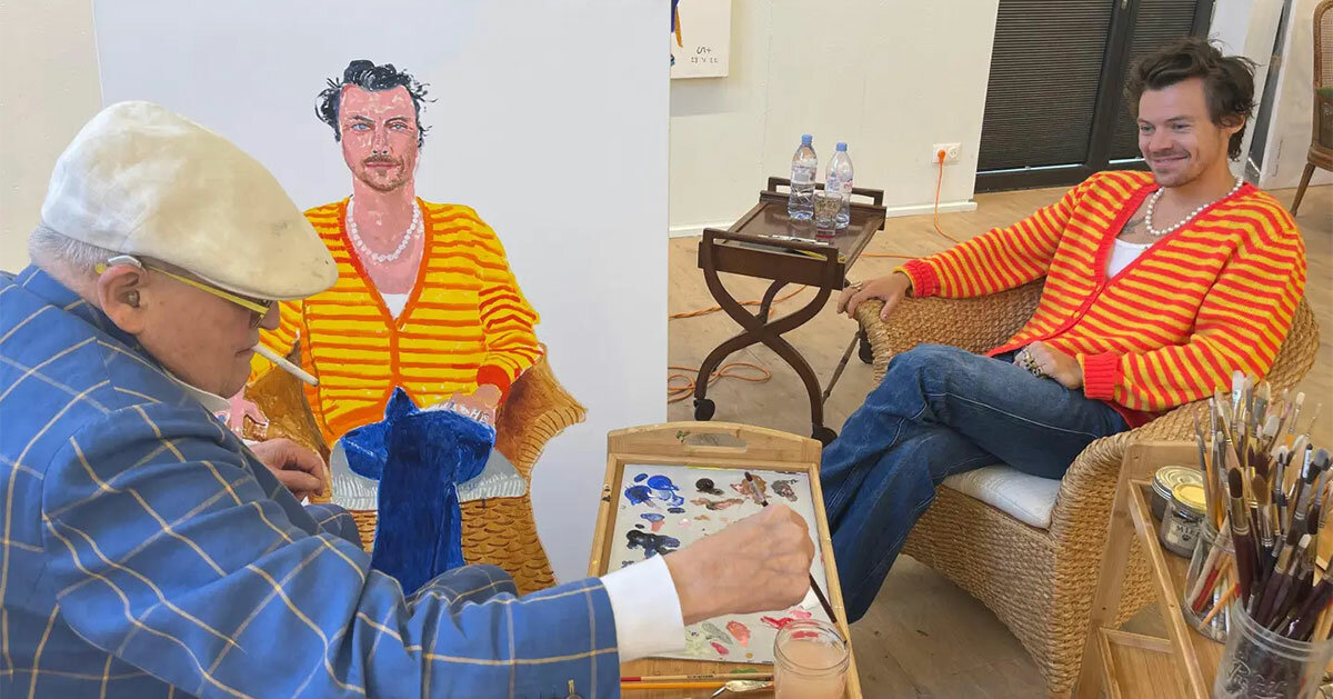 david hockney unveils harry styles painting for national portrait 