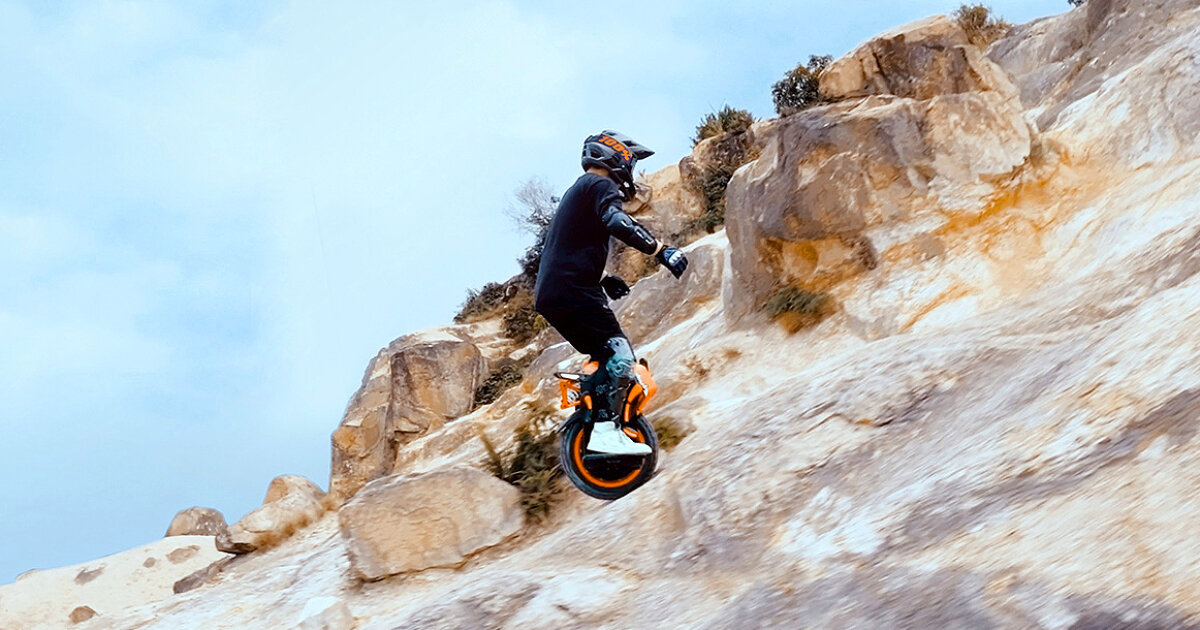 allterrain electric unicycle climbs hills, boulders and mountains for
