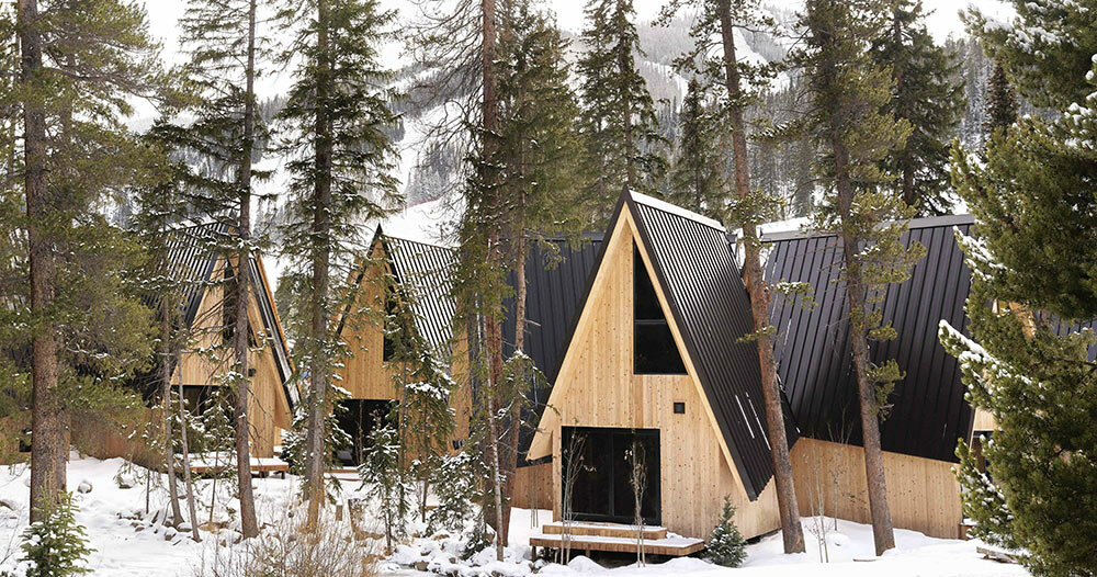 skylab's A-frame club is a cluster of mid-century cabins in colorado