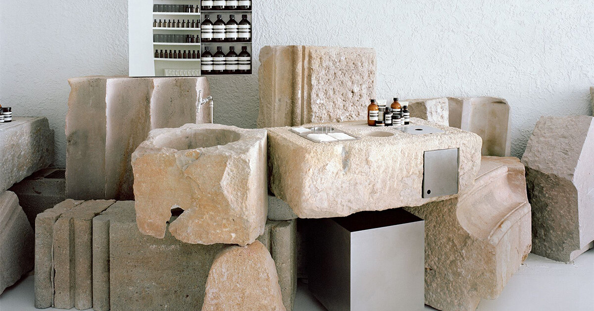 chunks of quarry stones by mesura greet customers at barcelona's