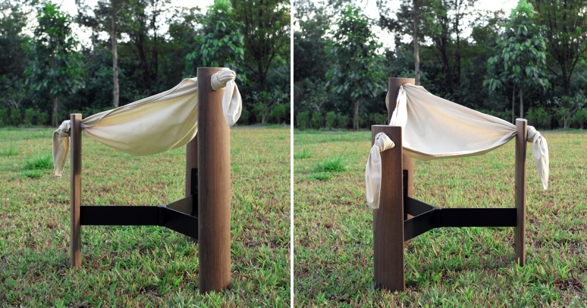 tan wei xiang knots used curtains and blankets for minimalist stools at milan design week