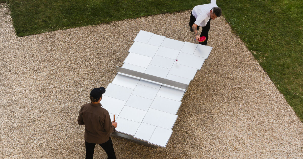 aluminum ping-pong table plays meditative sounds every time the ball hits the plates