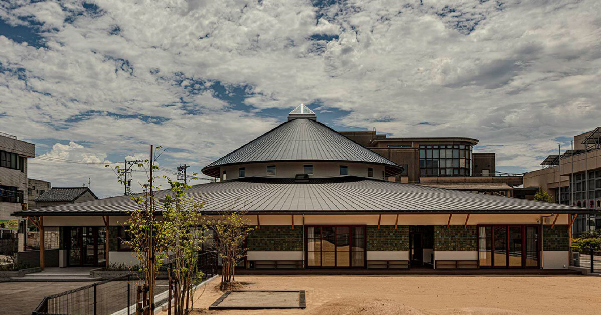 curved wooden frame shapes light-filled daycare center in japan encouraging playful learning
