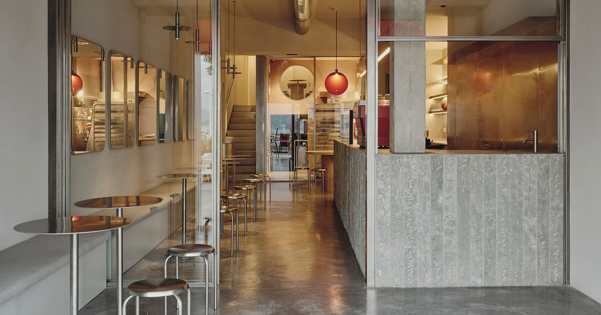 cafe's curved interiors by zooco estudio reflect art deco siboney building in spain