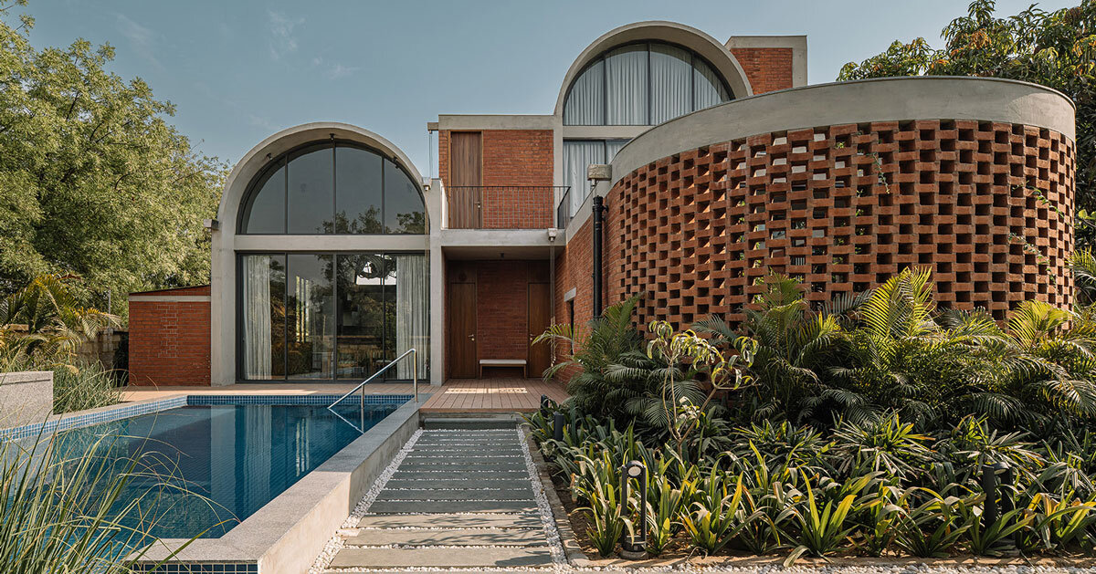 interplay of brick and concrete gives shape to three vaults in ahmedabad residence