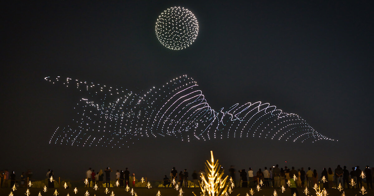 DRIFT lights up abu dhabi with whispering grass, heartbeat blooms, and 2,000-drone falcon
