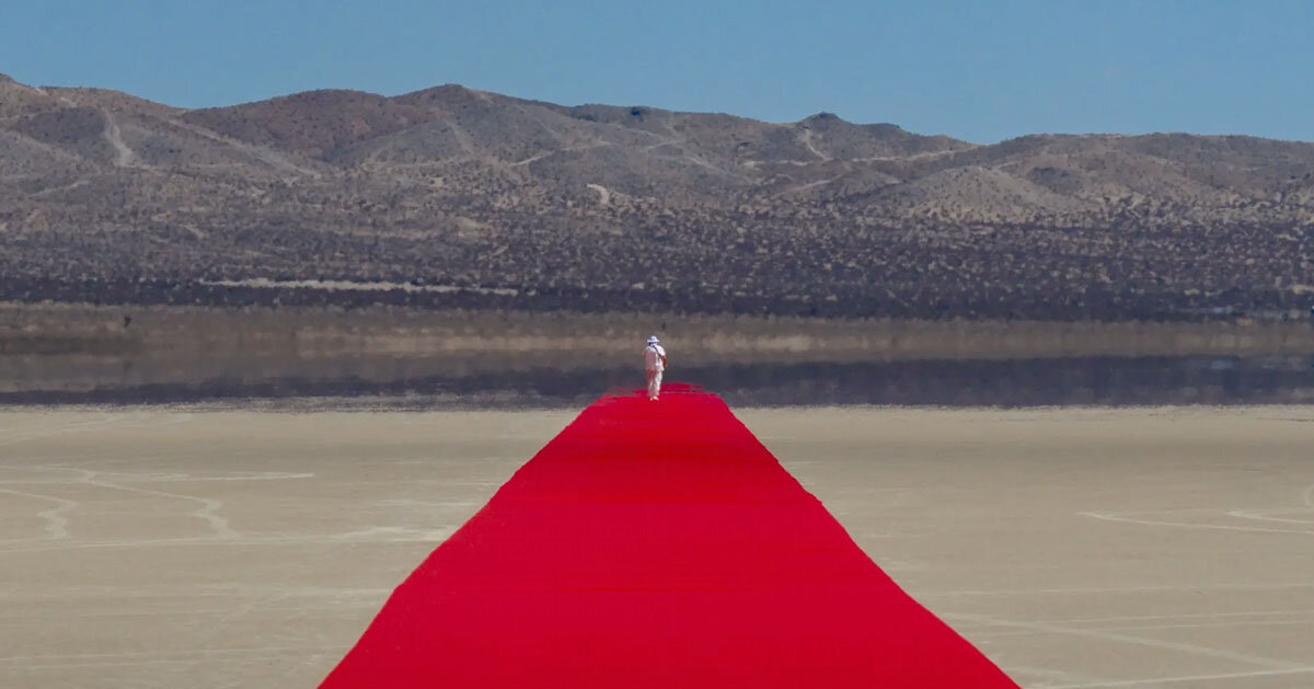 one-kilometer red line land-art installation by gregory orekhov spans across california desert