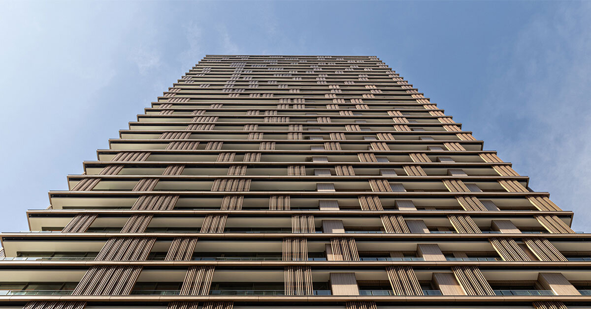 kinetic wooden panels run across residential tower's facade by perkins&will in sao paulo