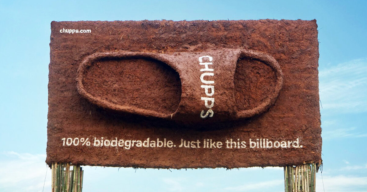 sandal-shaped biodegradable billboard is designed to disappear and dissolve in the rain