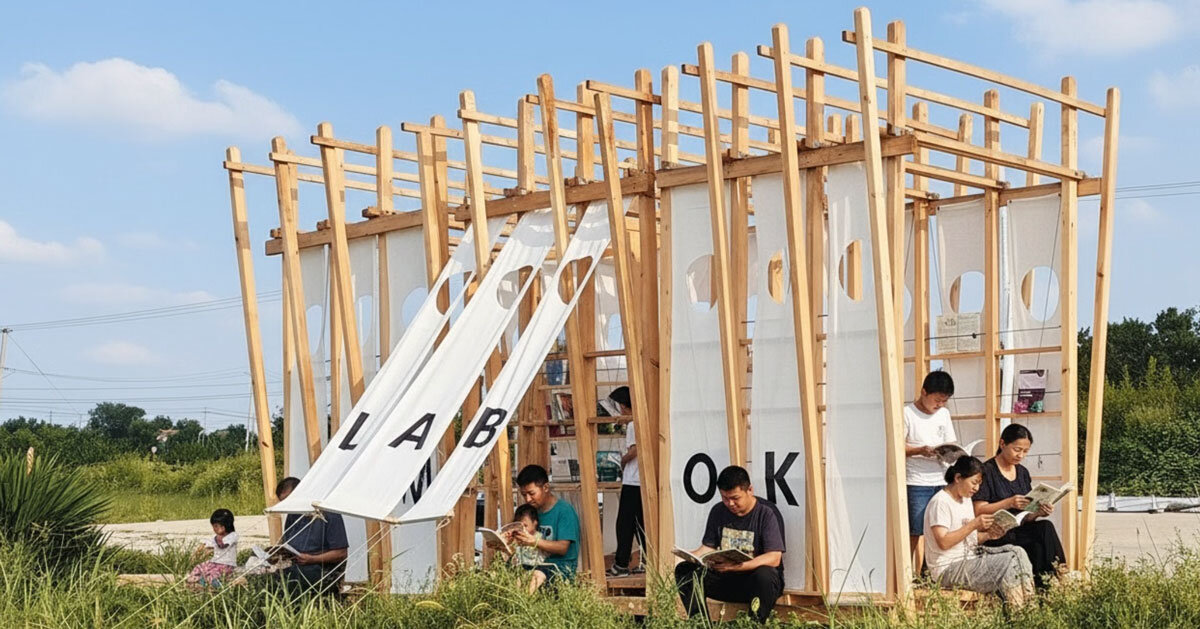 modular timber system frames seaside mobile library traveling across china's fishing villages