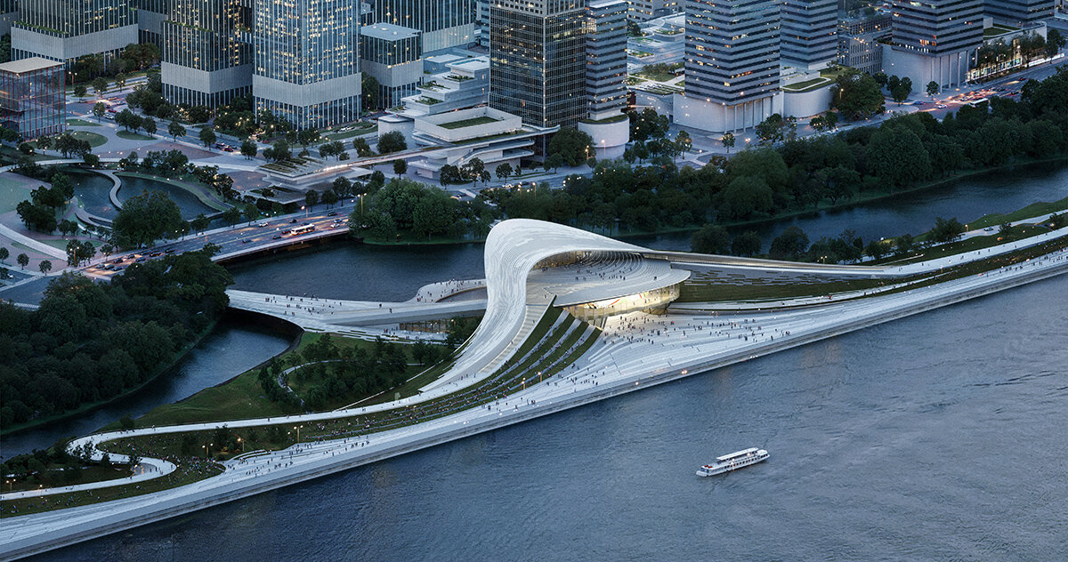 snhetta sculpts hangzhou's riverfront art museum to mimic shifting tides