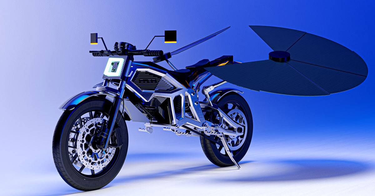 self-charging solar motorcycle by MASK architects frees riders from fuel and power networks