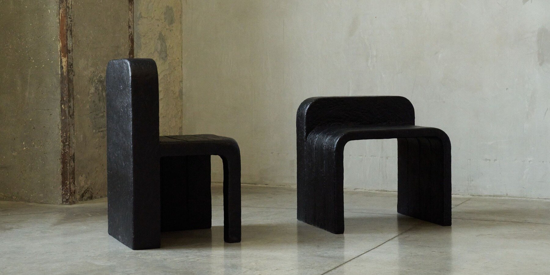 plywood and recycled paper pulp sculpt monolithic furniture collection